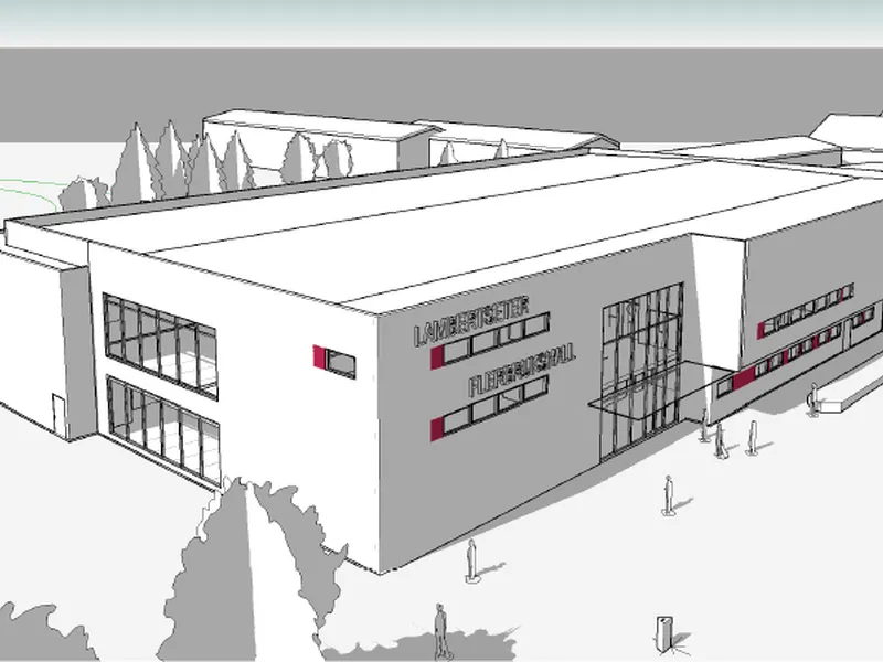 Lambertseter flerbrukshall er planlagt ferdig i desember 2017. Illustrasjon: Kultur- og idrettsbygg Oslo KF/Hille Melbye Arkitekter