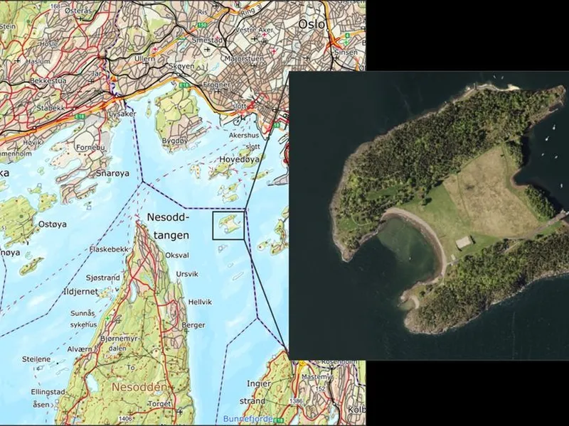 Kart over de indre delene av indre Oslofjord 