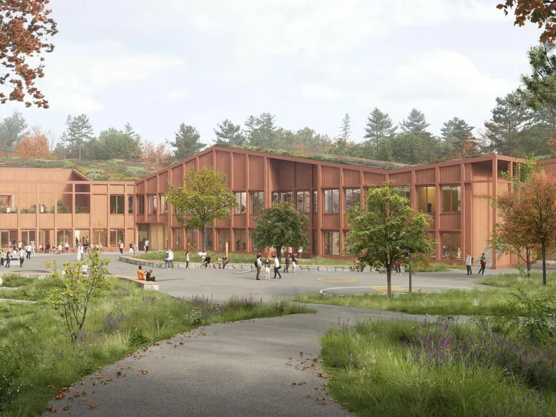 Lauvåsen skole i Kristiansand skal bygges av Backe Sør. Ill. HenningLarsen Arkitekter.