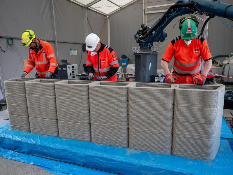 Statsbygg mener 3D-printet betong kan redusere utslippene med opptil 90 prosent. Nå testes teknologien i praksis. Foto: Statsbygg.