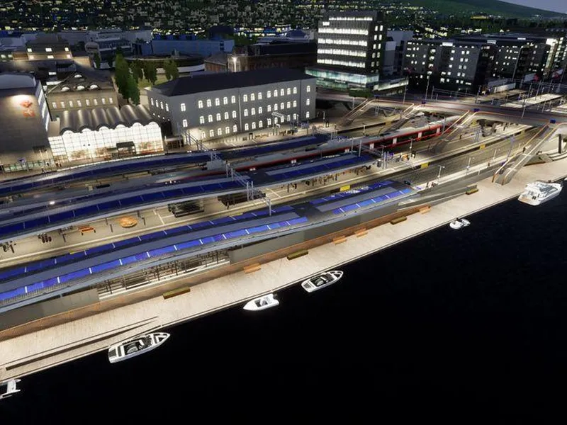 Slik blir nye Drammen stasjon etter ombyggingen, mer moderne og med bedre atkomst fra den nye Bybrua.