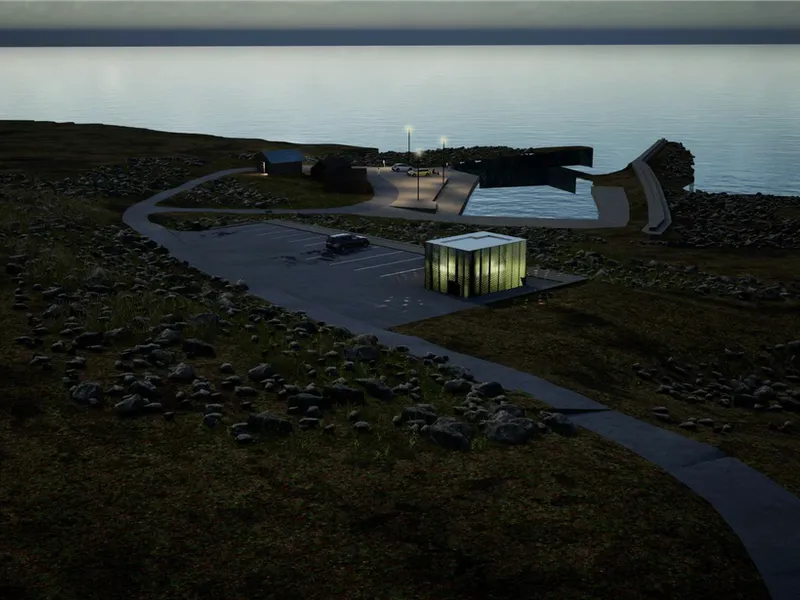 Servicehuset Lanternen, Madland havn, Nasjonal turistveg Jæren. Illustrasjon Haugen og Zohar Arkitekter