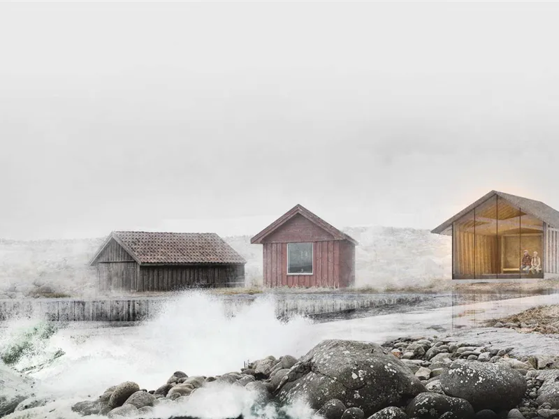 Stormhytten, Madland havn, Nasjonal turistveg Jæren. Illustrasjon Haugen og Zohar Arkitekter