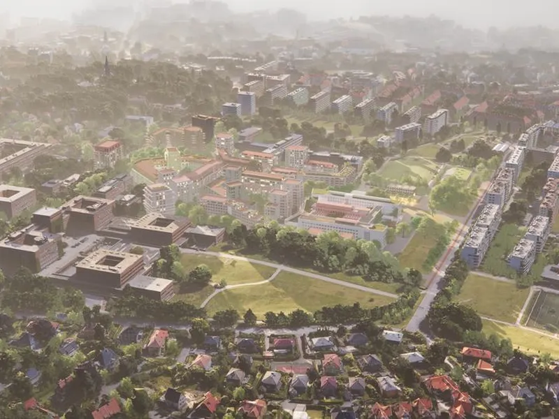 Området sett fra vest. (Illustrasjon: LPO Arkitekter/KIMA Arkitektur)