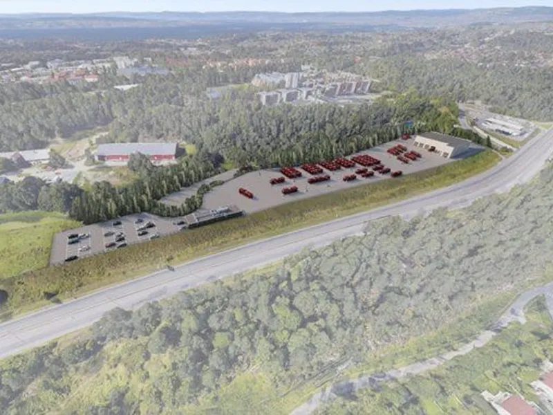 Midlertidig bussanlegg på Mortensrud i Oslo. Illustrasjon: Sporveien
