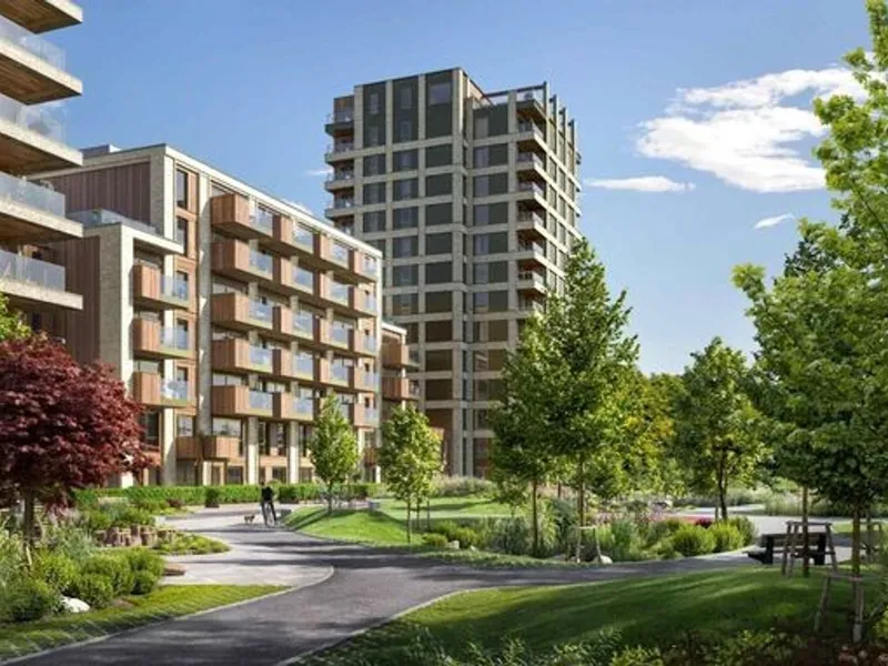 Skanska starter nå bygging av byggetrinn tre, som består av 38 leiligheter fordelt på syv etasjer, parkeringsanlegg, utomhus og underetasjen til det neste byggetrinnet. Ill. Asplan Viak