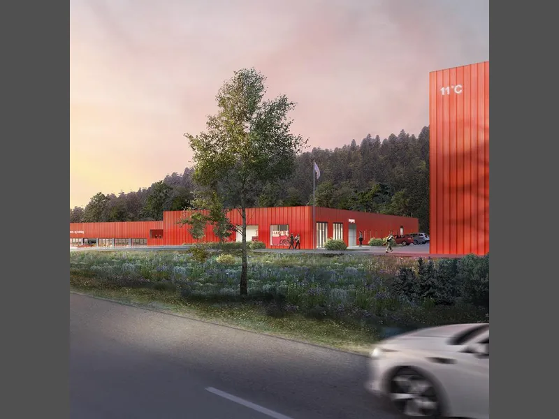 Bamble Brannstasjon fra bilvinduet 3d tegning