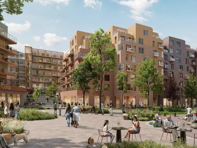 Slik er planene for det nye Møllestrøket i Vestby. Illustrasjon: Sweco Arkitekter.