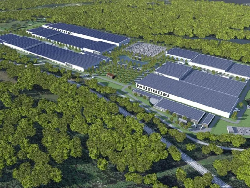 Slik kan Morrow's planlagte battericellefabrikk se ut når den er ferdig utbygd. Tomten er 940.000 kvadratmeter stor. Illustrasjon: Excyte