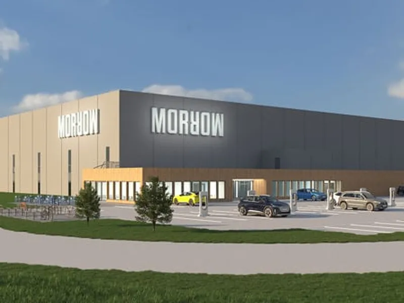 Morrow batterifabrikk - yrkesbygg. 3D bilde.