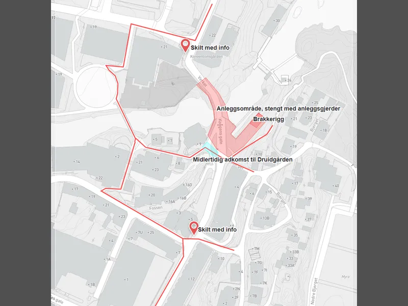 Illustrasjon, kartutsnitt, viser alternative ruter. - Klikk for stort bilde