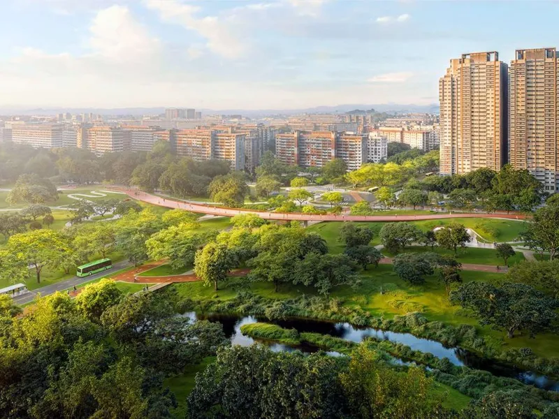 Ang Mo Kio Bishan AMK Park med bro. Illustrasjon: Henning Larsen