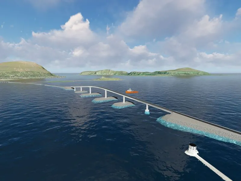 Nordøyvegen gir fastlandssamband for omlag 2900 mennesker på Lepsøya, Haramsøya, Skuløya/Flemsøya og Fjørtofta i Haram kommune og Harøya og Finnøya i Sandøy kommune i Møre og Romsdal. Lepsøybrua blir en 800 meter lang bro fra Skjeltene på fastlandet over skipsleia til sjøfylling mot Lauka og Hestøya. Illustrasjon: Statens vegvesen