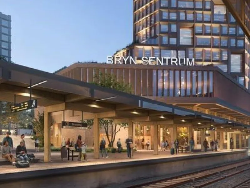 Brynseng t-banestasjon ligger integrert i planområdet. Illustrasjon: Grape Architects/Visulent.