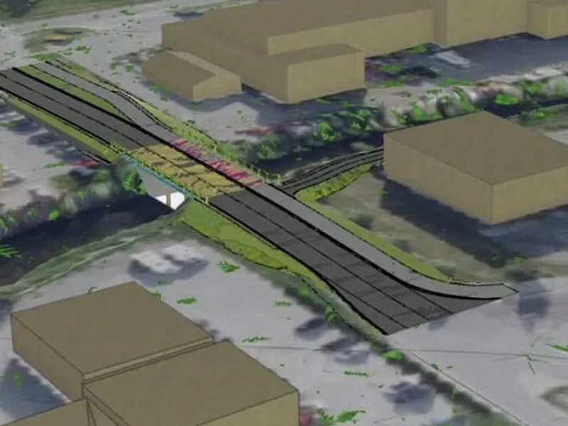 Prosjektet omfatter etablering av en ny bru med en lengde på omtrent 30 meter, erosjonssikring, veg, gang- og sykkelveg samt oppgradering av tilstøtende areal på begge sider av brua. Illustrasjon: Trøndelag fylkeskommune.