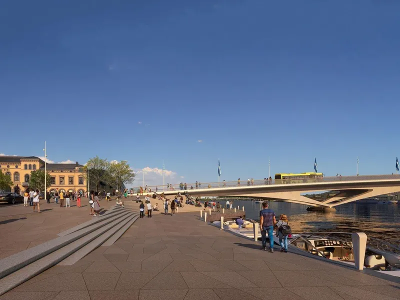 Bilde av ny bybru sett fra Honnørbrygga  
