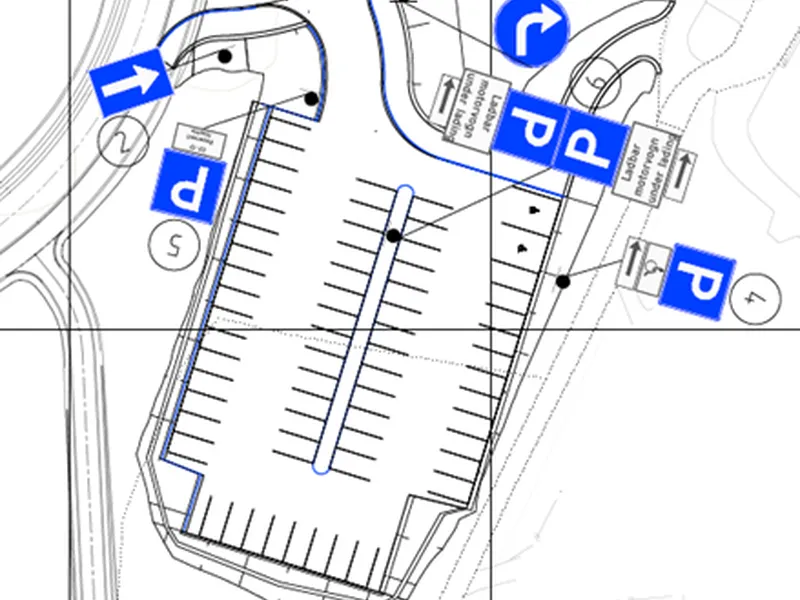 oversikt over oppmerking parkeringsplass - Klikk for stort bilete