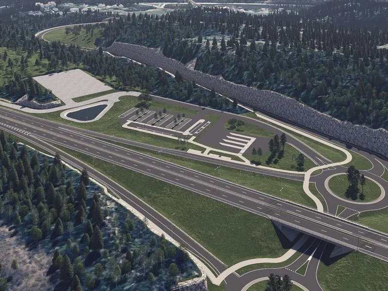 Forslag til kryssløsning på Fikkjebakke. Illustrasjon forslag til reguleringsplan E18 Kragerø - Bamble