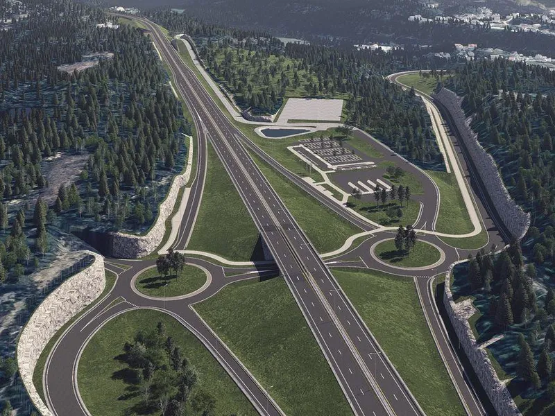 Forslag til kryssløsning på Fikkjebakke. Illustrasjon forslag til reguleringsplan E18 Kragerø - Bamble