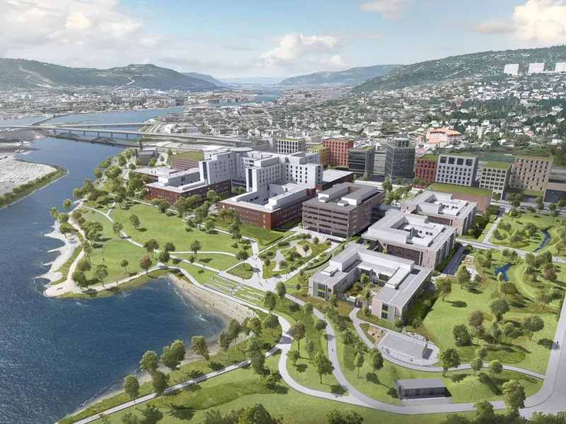 Nytt sykehus i Drammen. Illustrasjon: Helse Sør-Øst RHF, Link arkitektur, Ratio arkitekter, Bølgeblikk