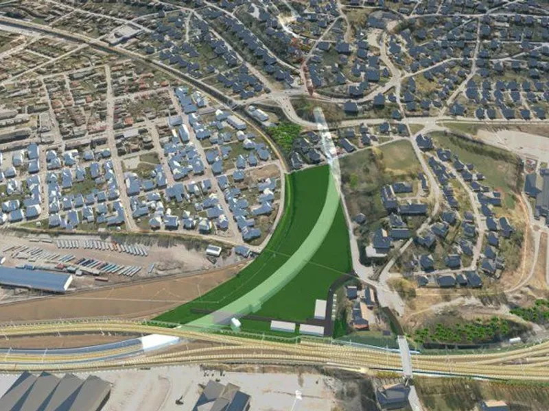 Kontrakten «UDK02 Kulvert og Løsmassetunnel» omfatter bygging av cirka 540 meter lang betongtunnel som bygges med åpen byggegrop, og går over i en cirka 290 meter lang løsmassetunnel under Strømsåsen. Arbeidene finner sted på Vestfoldbanen sør for Drammen stasjon, og vil ha en prislapp på 1,827 milliarder kroner. Illustrasjon: Bane NOR