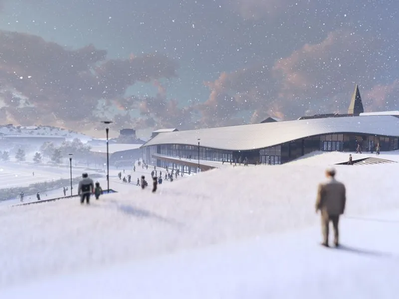 Hallen skal utformes som en moderne arrangementshall med blant annet arealer til publikum, servering, daglig drift og møtevirksomhet. Illustrasjon Hille Melbye Arkitekter/ Kultur- og idrettsbygg Oslo KF.