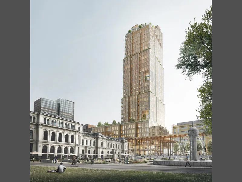 Høyhus oppå Oslo S. Det blir ca. 100 meter. Med Christian Frederiks plass foran. 