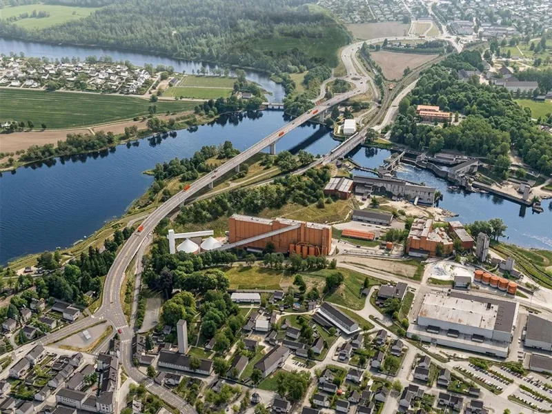 Illustrasjon av ny veiløsning for fv. 118 ny Sarpsbru - Klikk for stort bilde