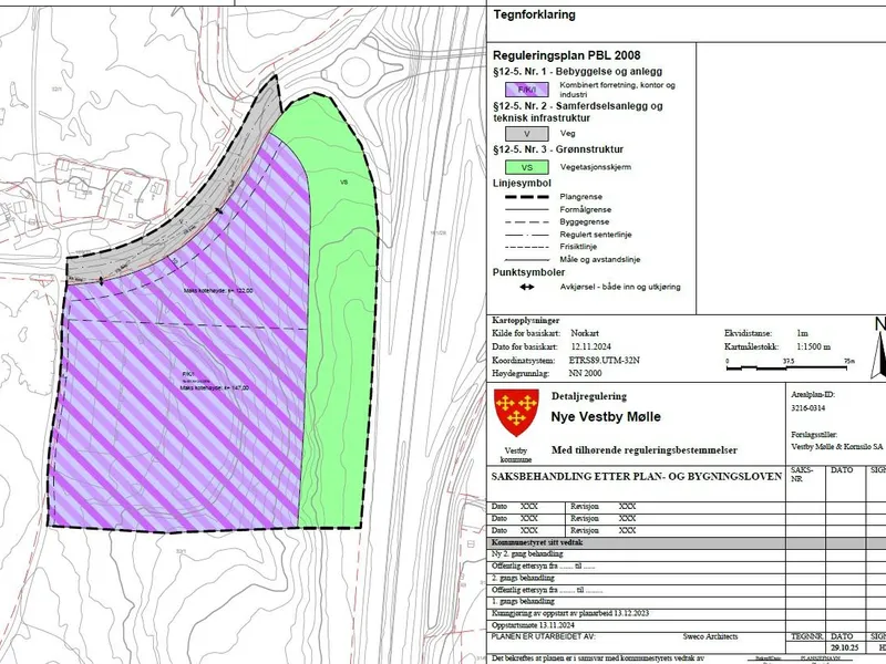 Kartutsnitt - Offentlig ettersyn - Nye Vestby Mølle - Detaljregulering