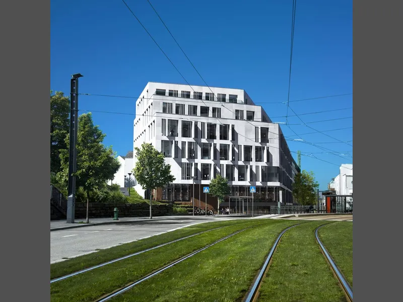 Nygård-området regnes som et av de mest attraktive kontorlokasjonene i Bergen. Nærmere bybanestopp er det knapt mulig å komme. Illustrasjon: MIR