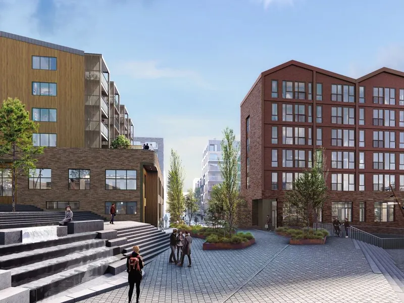 Veidekke skal bygge Nygatakvartalet på Straume. Ill. Sweco Architects
