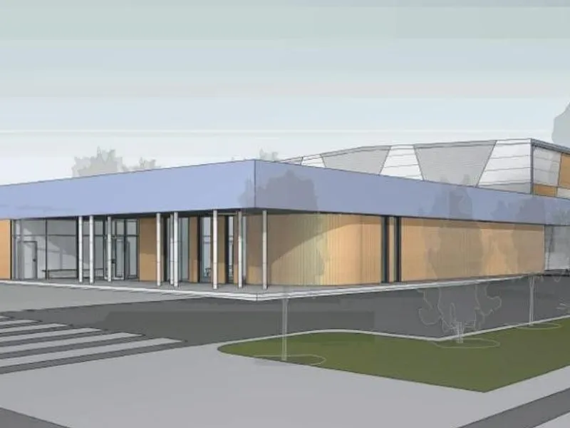 Ny idrettshall på Lunde barneskole. Illustrasjon: Betonmast