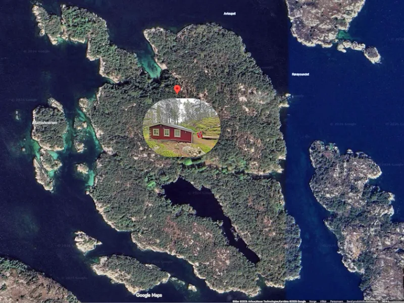 kart med bilde av hytte innlimt - Klikk for stort bilete