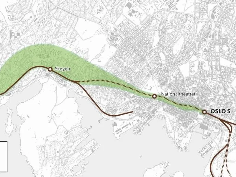 Foreløpig planområde for ny togtunnel Oslo. Illustrasjon: Bane NOR