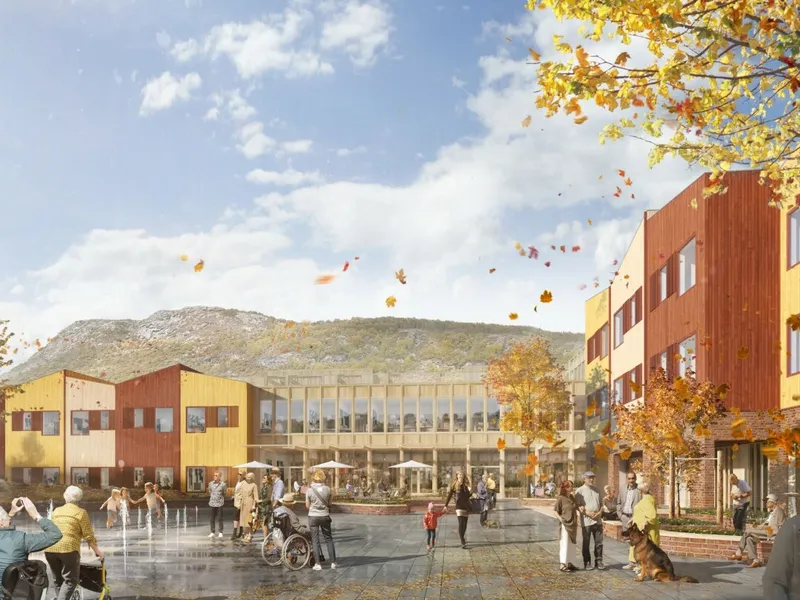Slik planlegges det nye Helsekvartalet i Tysvær.. Illustrasjon: Hus arkitekter