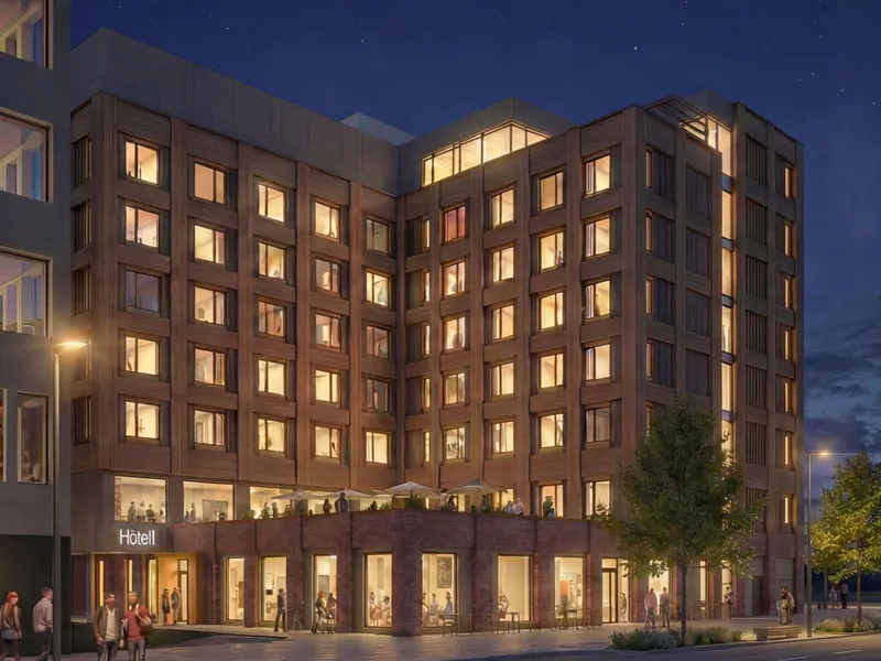 Bane Nor Eiendom utvikler nytt hotell på Kongsvinger med 135 rom. Illustrasjon: Bane Nor Eiendom.