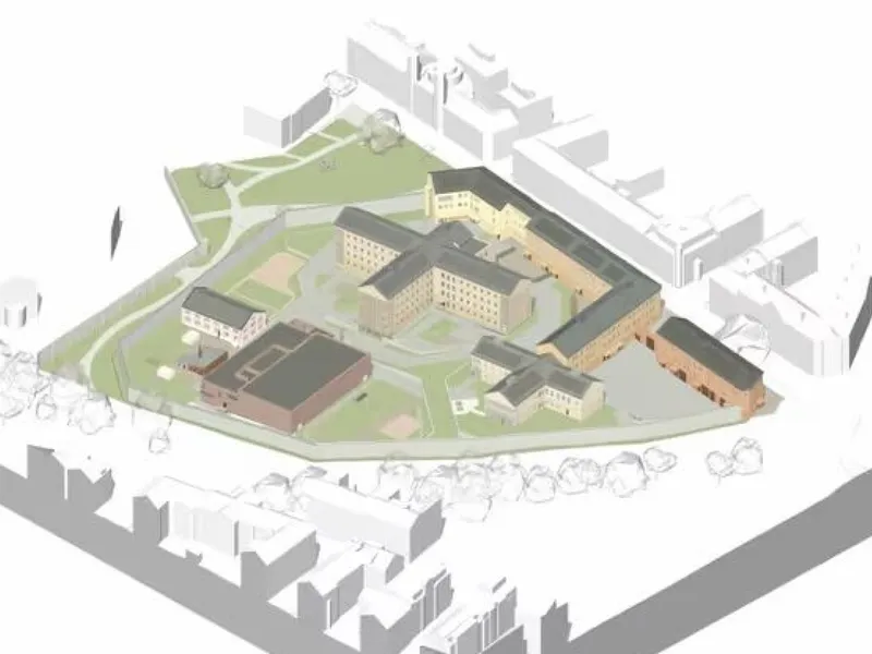 Det gamle Oslo fengsel stengte dørene 15. juni 2026, og Statsbygg har lyst ut totalentreprisen for det nye bygget, med sikte på fullføring innen 2031. Illustrasjon: Statsbygg.