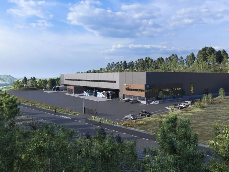 Det nye lager- og logistikkbygget på Espevoll. Ill. HTB