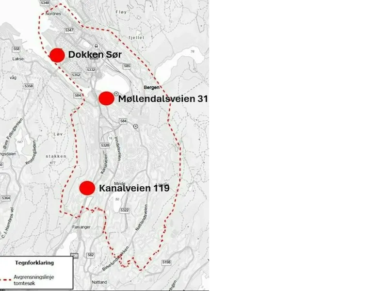 Aktuelle tomter for politihus i Bergen
