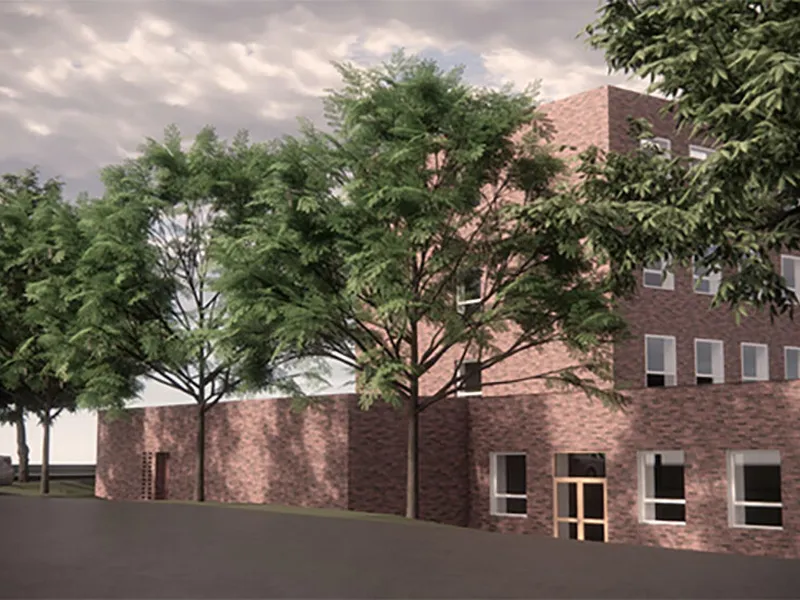 Modell av FMI sitt nye tilbygg. Ill. LPO Arkitekter.