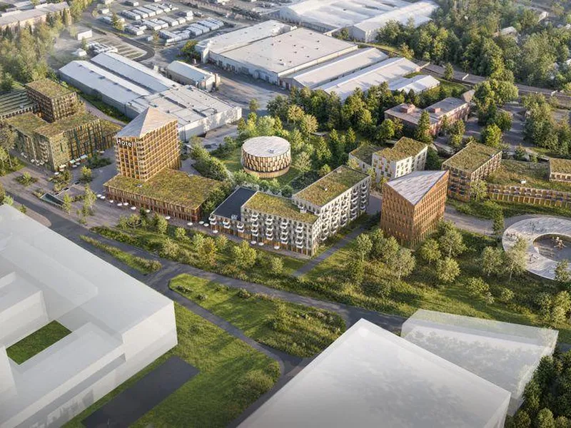 Moelven åpner for utvikling av nytt trekvartal ved Mjøssykehuset. Illustrasjon: Moelven