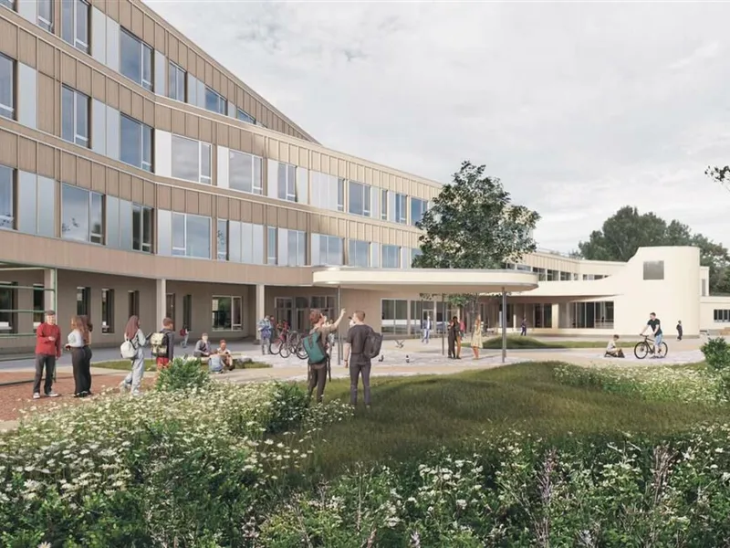 Betonmast Innlandet vant konkurransen om ny skole i Hunndalen i Gjøvik kommune.. Illustrasjon: Betonmast