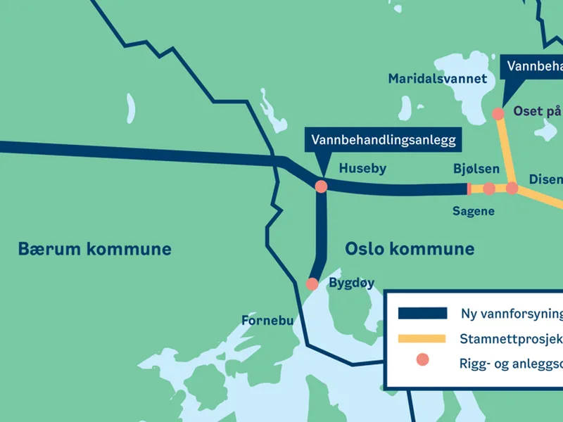 Illustrasjonen viser hele tiltaket ny vannforsyning til Oslo som skal gi Oslos innbyggere en fullgod reservevannforsyning. Illustrasjon: Oslo kommune.