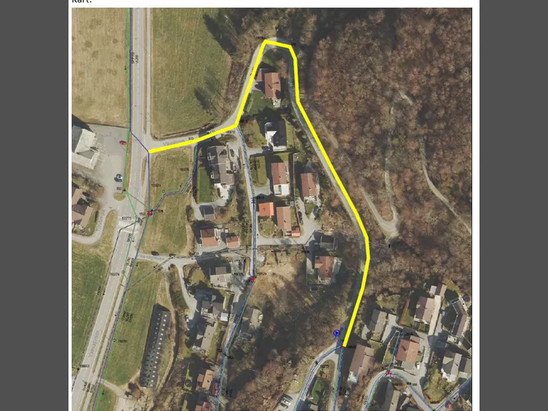 Kart som viser gravetraseen opp Vikekleiva til nummer 32.