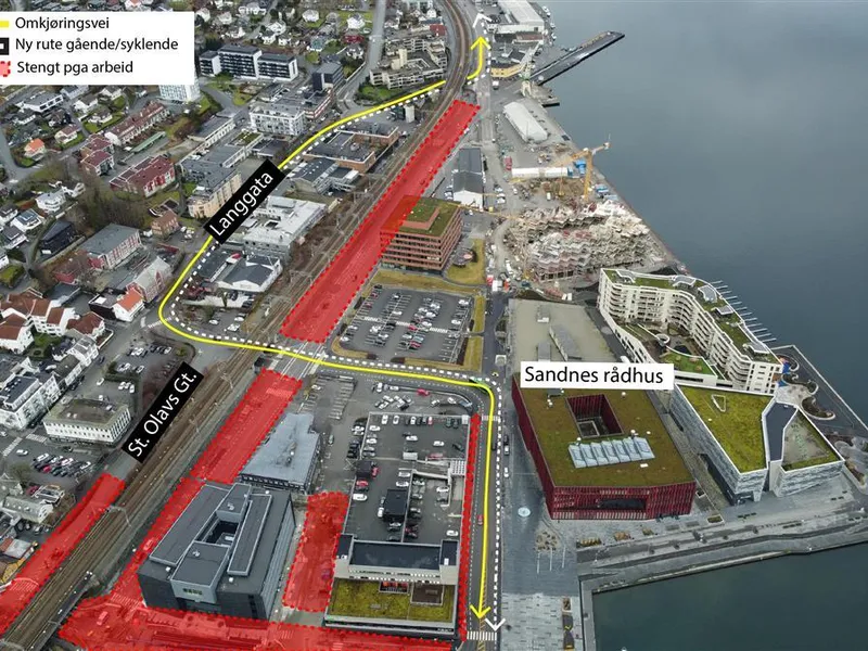 Bilde med kart over omkjøringsruter. - Klikk for stort bilde