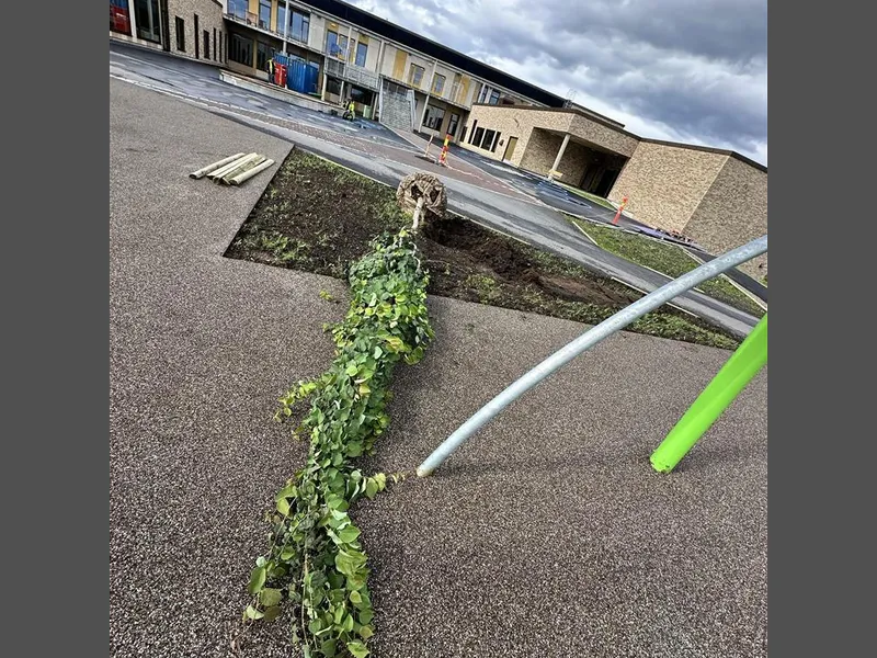 interiør og eksteriør fra nybygd skole - Klikk for stort bilde