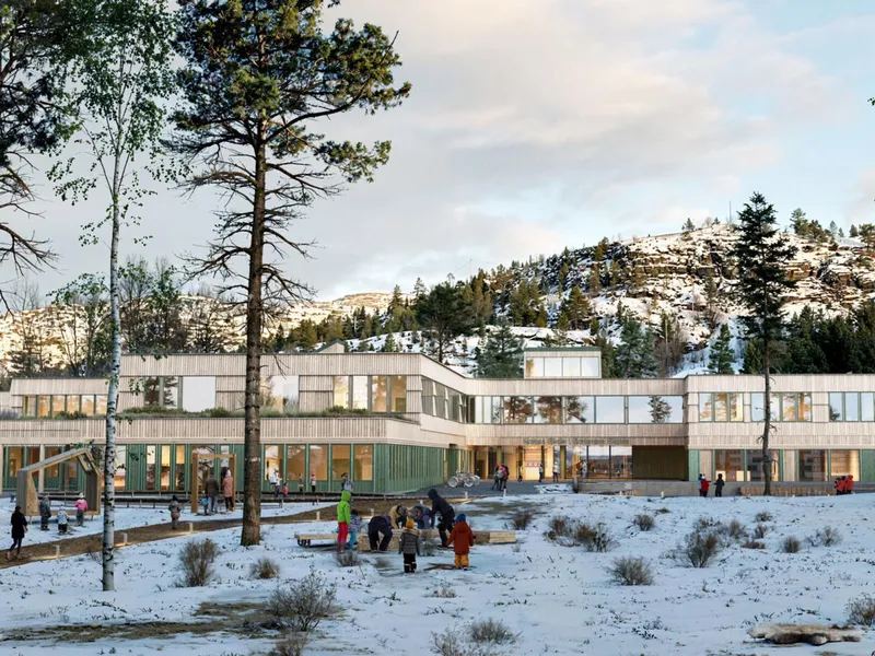 Bravida vant rørkontrakten på nye Komsa skole i Alta. Ill: Holar og LARK landskapsarkitekter.