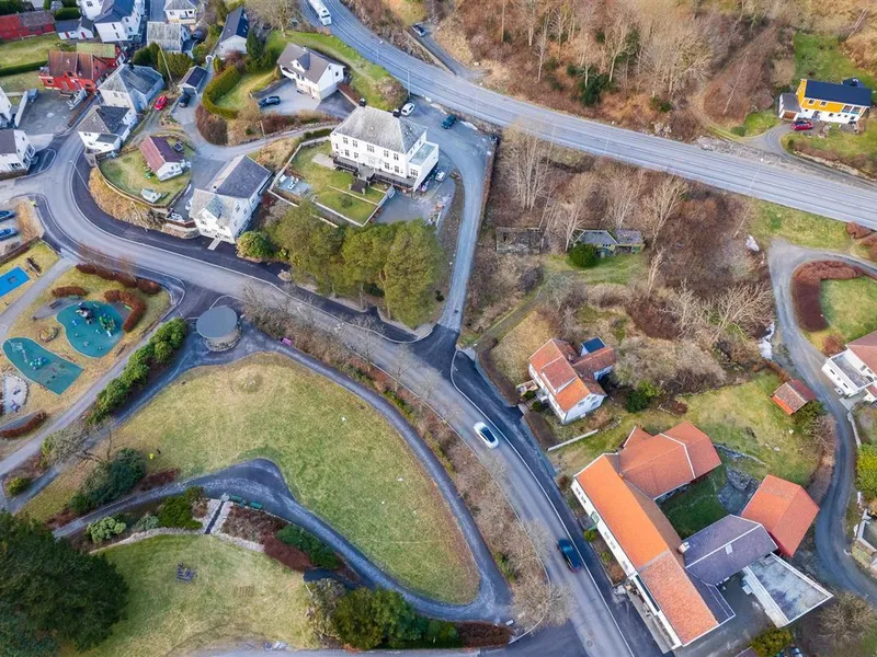 Dronefoto av Gamleveien i Hauge i Dalane. - Klikk for stort bilde