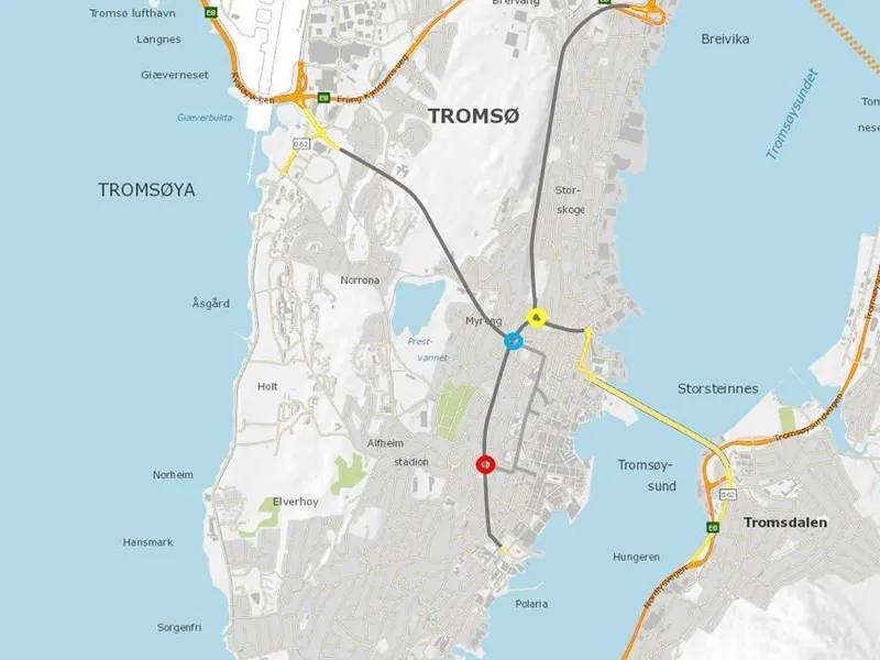 Dette er et oversiktskart over Tromsøya. - Klikk for stort bilde