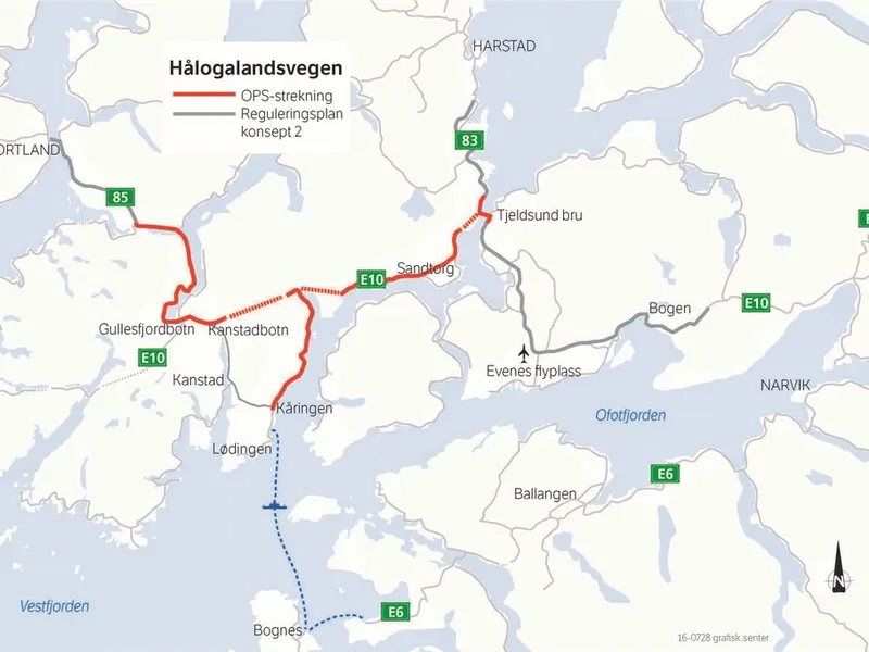 Kontrakten omfatter 82 km ny veg fordelt på strekningene rv. 85 fra Sigerfjordtunnelen til Gullesfjordbotn, E10 fra Gullesfjordbotn til Steinsland v/Tjeldsund bru, rv. 83 fra Tjeldsundbrua til Fauskevåg og rv. 85 fra Kåringen til Fiskefjord. Det skal bygges totalt 27 km tunnel fordelt på sju tunneler. Selve utbyggingen er forventet å ligge på rundt 9 milliarder kroner.